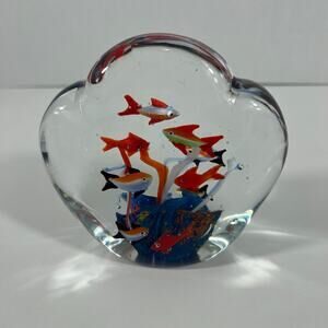 WOW Shell Shaped Aquarium Blown Glass Fish Reef Paperweight Art Murano Style